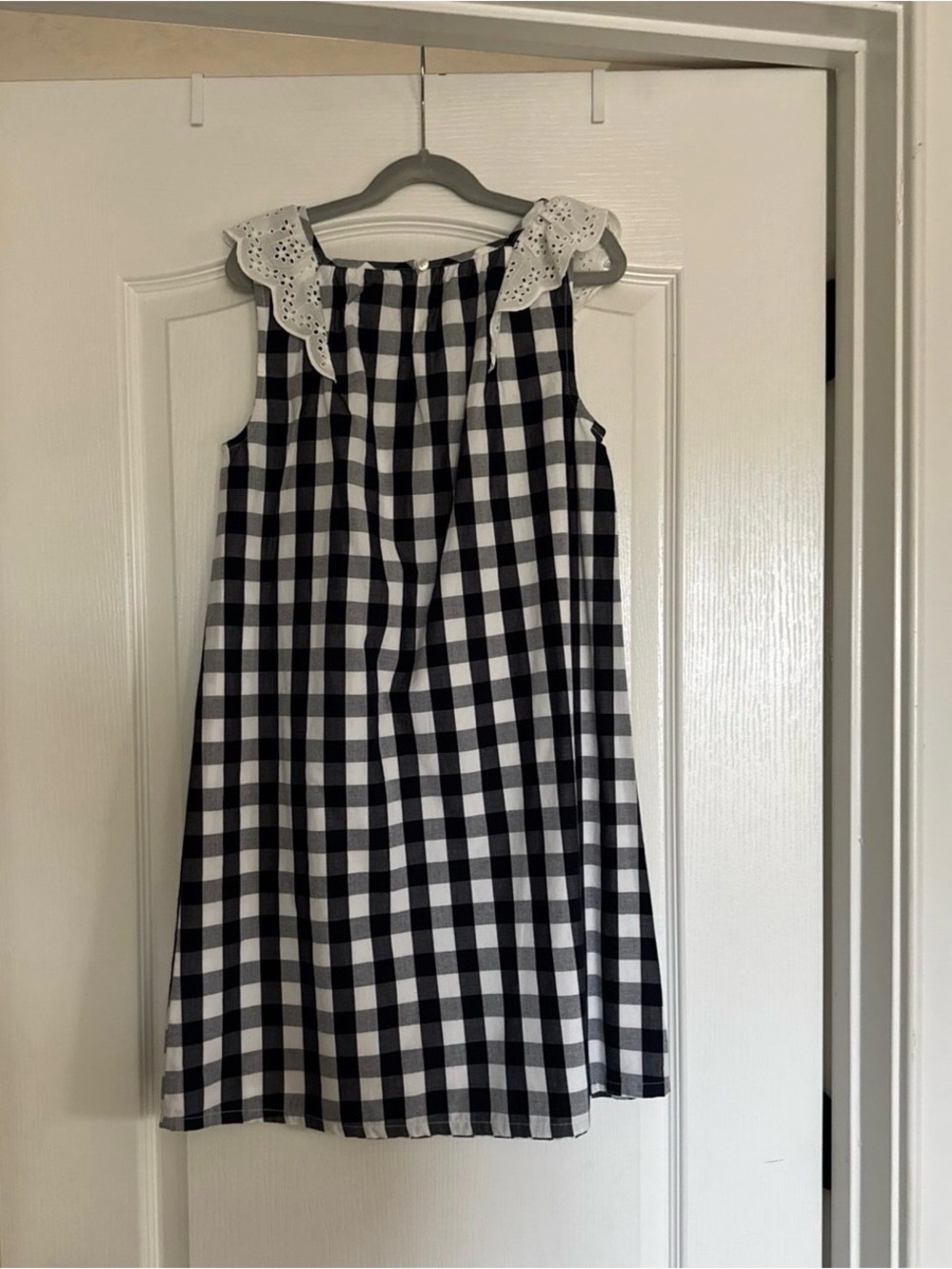 crown & ivy Navy and White Gingham Dress with Eyelet Collar Trim